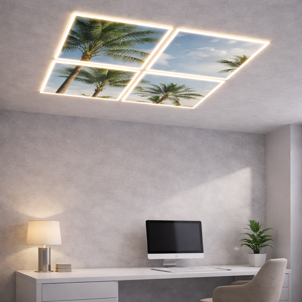 Composition de 4 dalles LED décoratives Palmier 60x60 cm – Format total 120x120 cm – Image 3