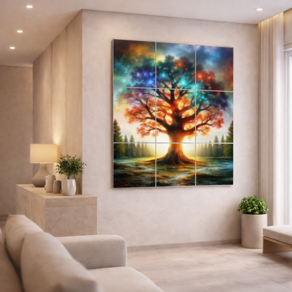 Composition de 9 dalles LED décoratives Arbre de Vie 60x60 cm – Format total 180x180 cm – Image 2