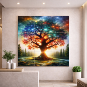 Composition de 9 dalles LED décoratives Arbre de Vie 60x60 cm – Format total 180x180 cm