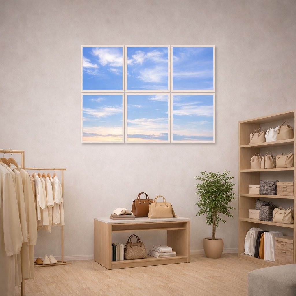 Composition de 6 dalles LED décoratives Ciel bleu 60x60 cm – Format total 180x120 cm