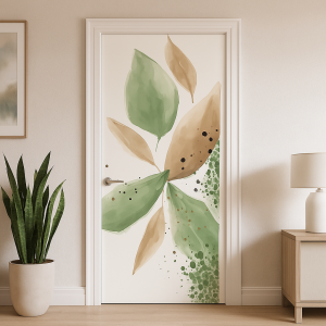 Porte décorative vinyle « Feuilles vertes & brunes »