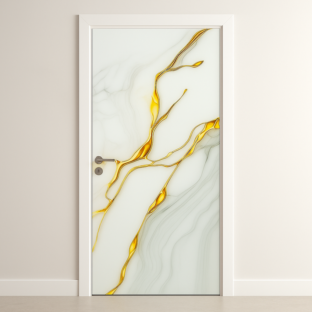 Porte décorative vinyle « Marbre blanc doré » – Image 3