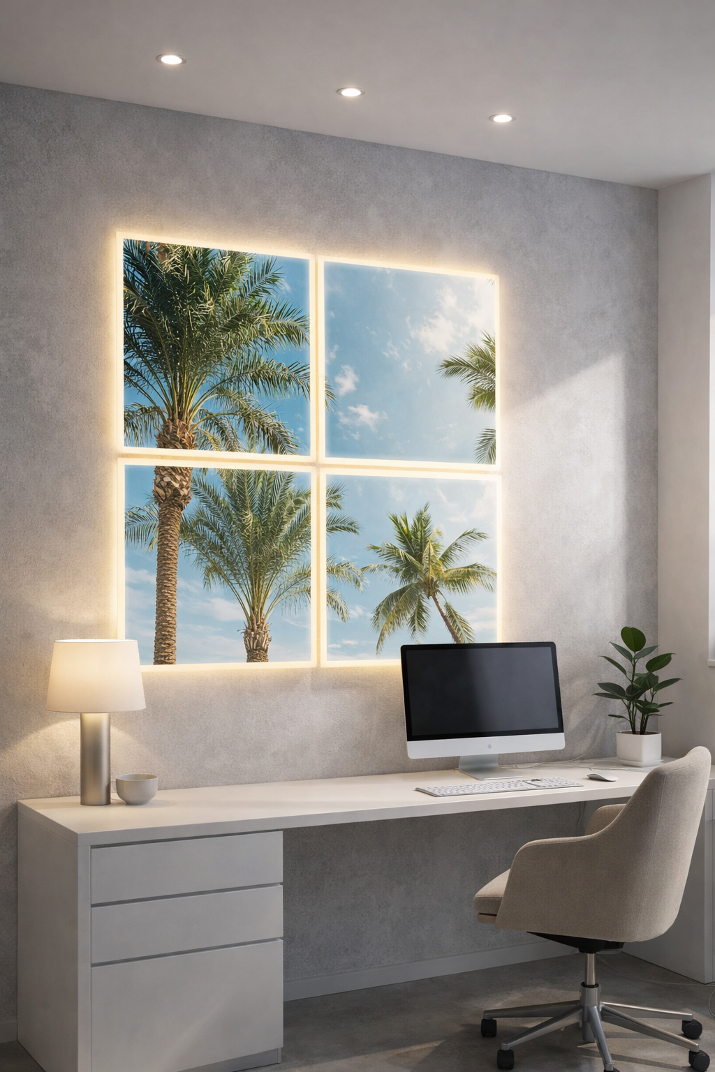 Composition de 4 dalles LED décoratives Palmier 60x60 cm – Format total 120x120 cm – Image 2