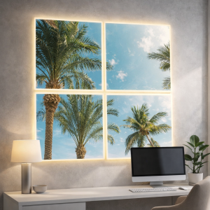 Composition de 4 dalles LED décoratives Palmier 60x60 cm – Format total 120x120 cm