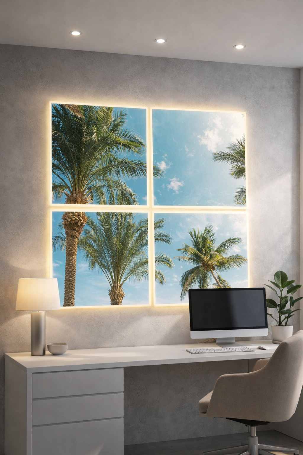 Composition de 4 dalles LED décoratives Palmier 60x60 cm – Format total 120x120 cm